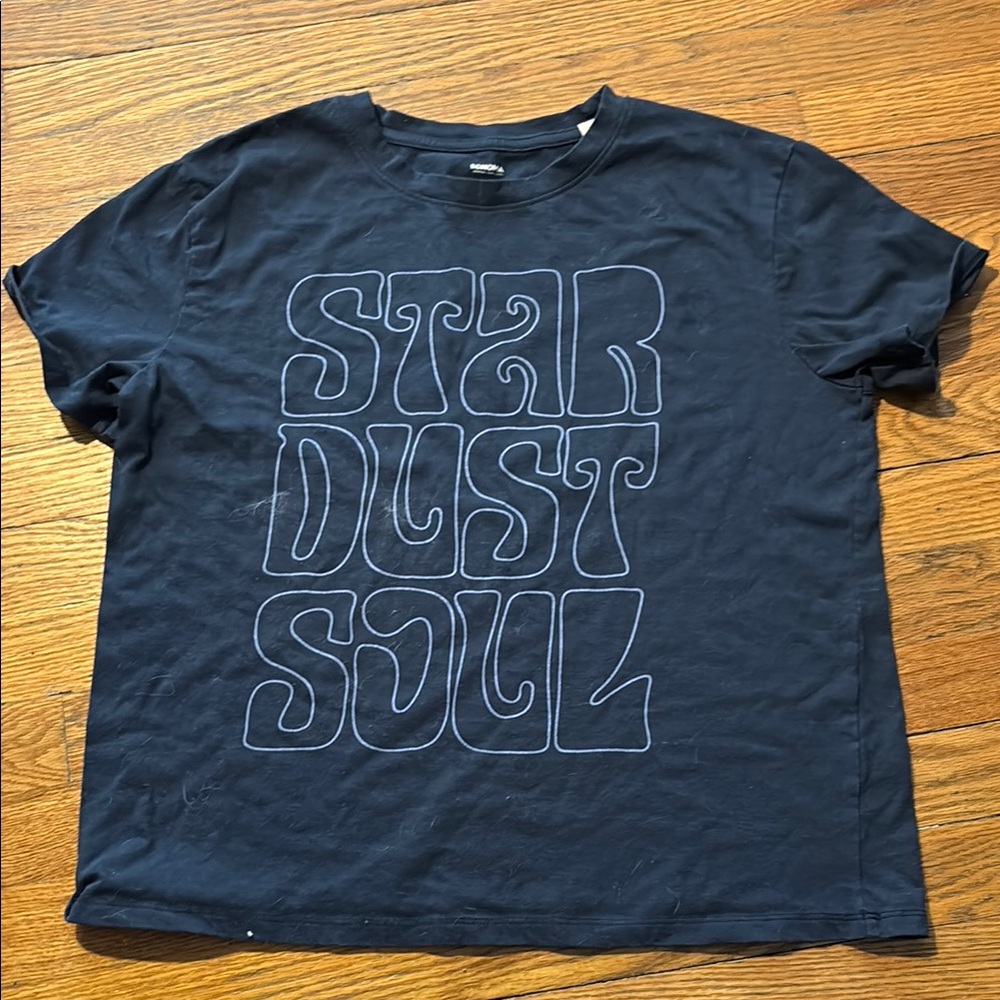 Navy Graphic T-Shirt with 'Star Dust Soul' Design